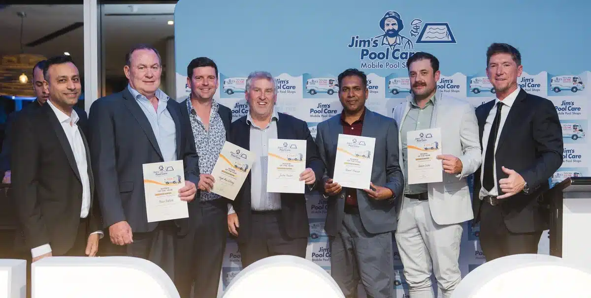 Rookie of the Year 2026 Gold Award recipients with their certificates at the Jim's Pool Care National Awards