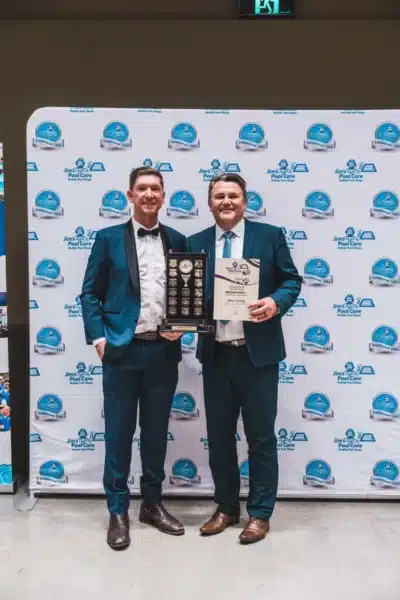 James Lunnay, Jim's Pool Care South Australia, receiving the Franchisor of the Year 2025 award