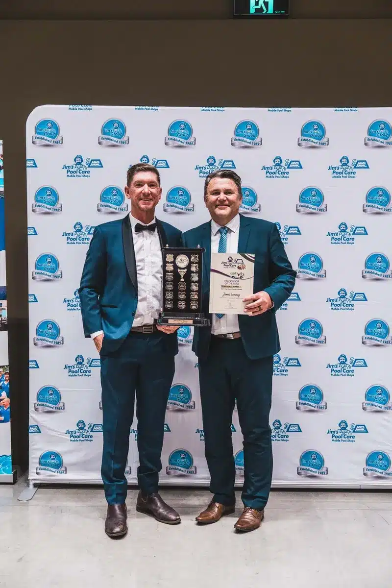 James Lunnay, Jim's Pool Care South Australia, receiving the Franchisor of the Year 2025 award